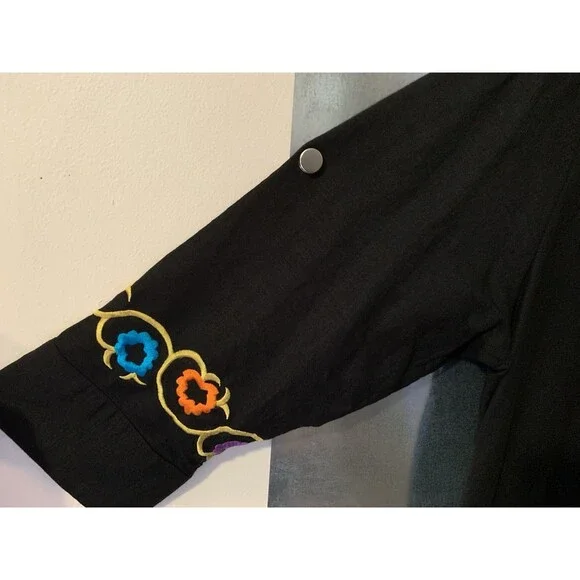 Linea by Louis Dell’Olio Linen Blend Floral Embroidered Jacket/Tunic Black M - Picture 15 of 16